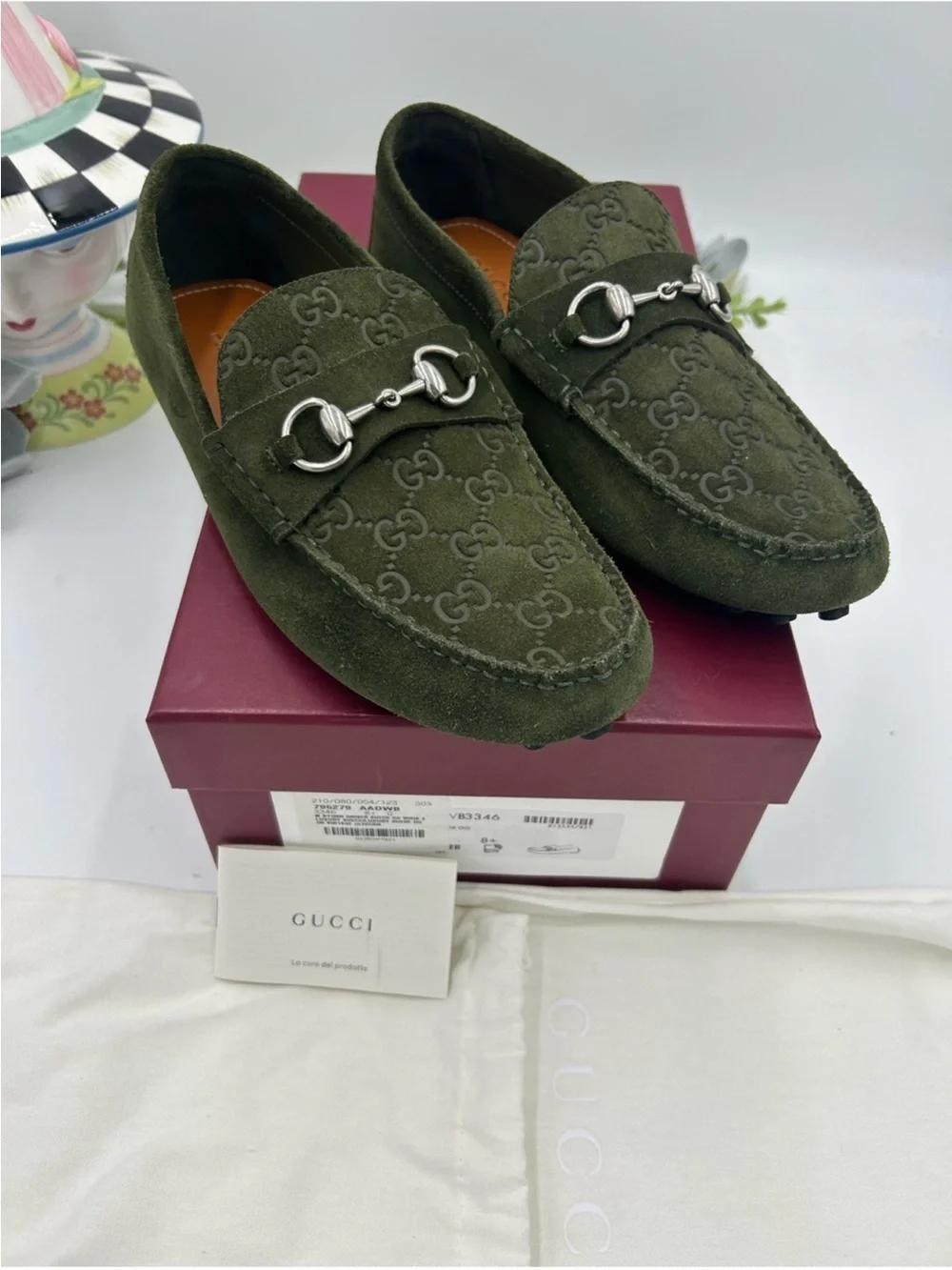 Men’s Gucci GG embossed suede driver loafer size 8.5 it’s 9.5 US made in Italy